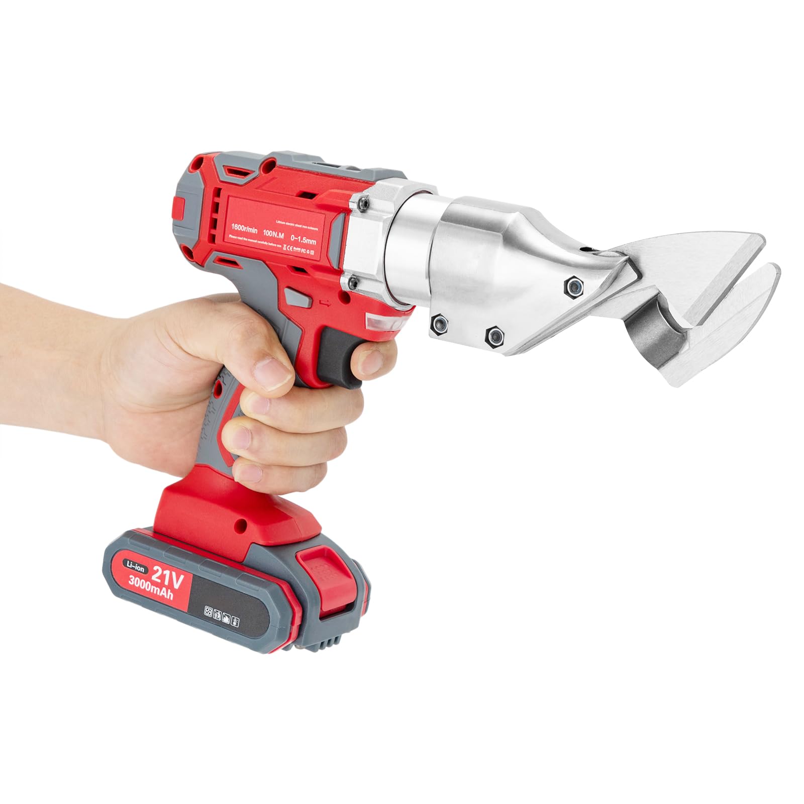 BANLICALI Sheet Metal Shears, 21V 600W Electric Metal Shears with Battery and Box, Sheet Metal Cutter Roofing Shears for Iron Aluminum Stainless Steel Red+Grey 1300RPM