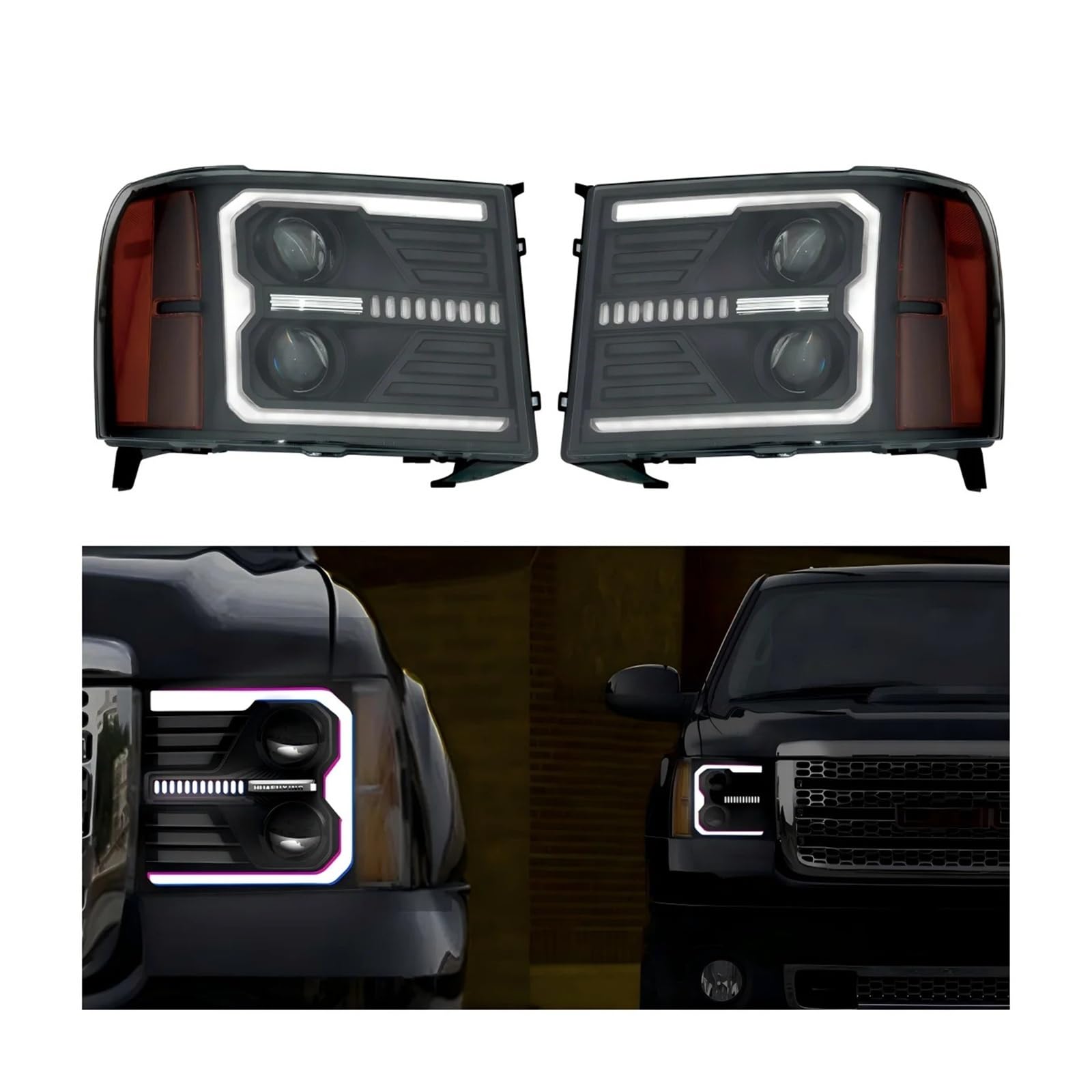 Pasuje do GMC Sierra 1500 2007-2013 dla GMC Sierra 2500HD 3500HD 2007-2014 z sekwencyjnym kierunkowskazem DRL 1 szt. Pełny reflektor Led(1PCS Left)