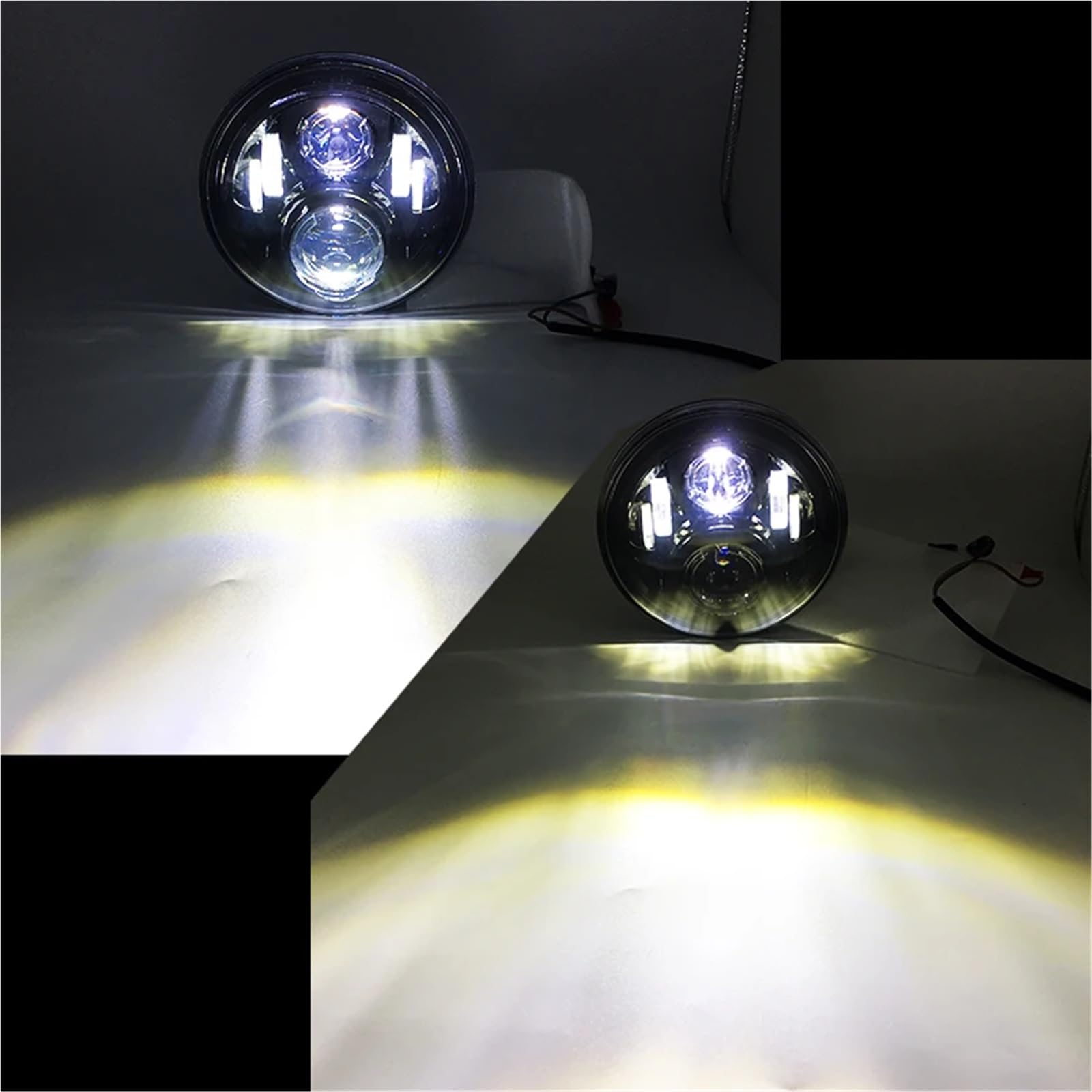 Faro Anteriore Moto per Softail per Fat per Boy per CVO per Touring per Strada per King Faro per Moto da 7 Pollici H4 A LED per Alto E Basso(1Pieces Black 75W)
