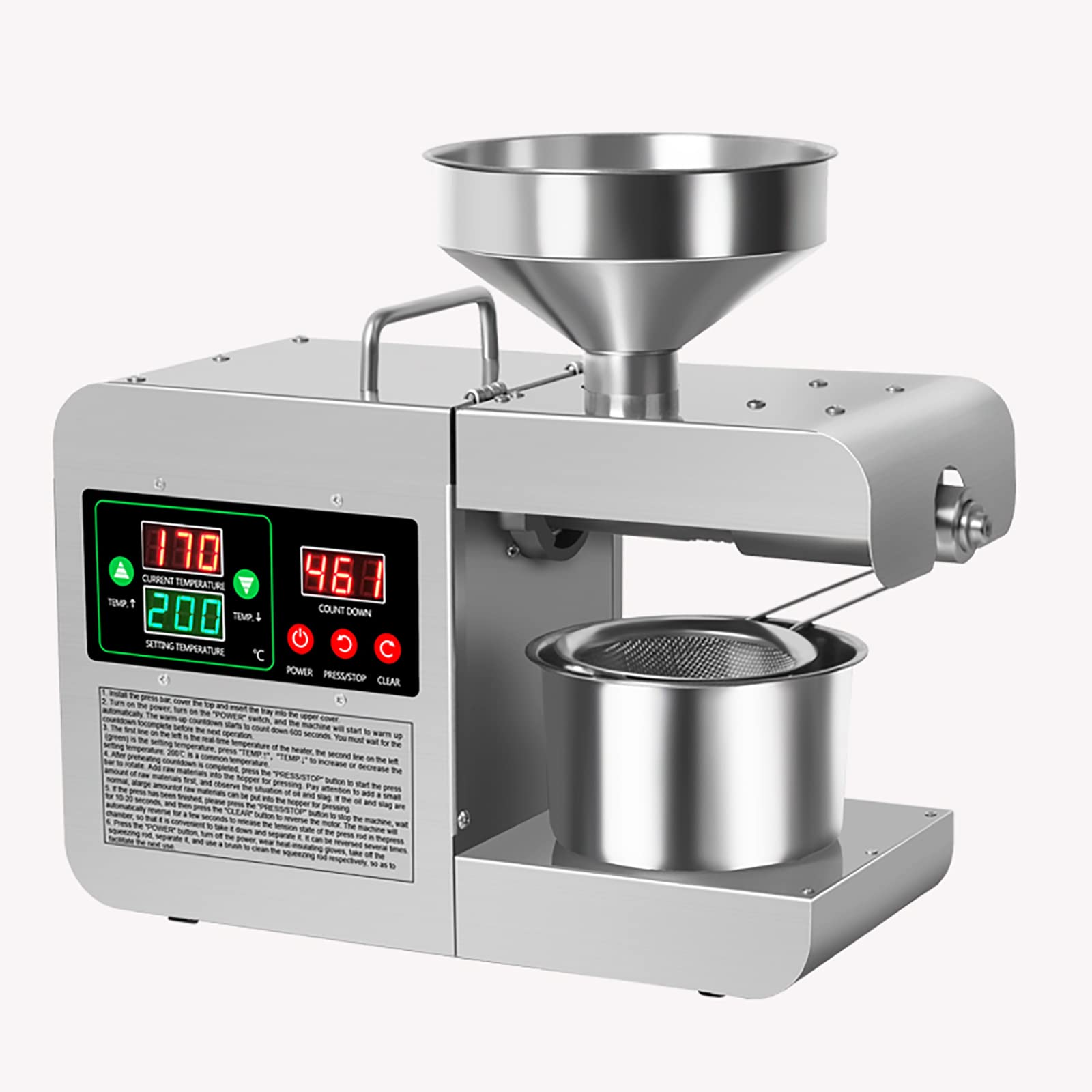 AYCDL Oil Press Machine, 820W Commercial Automatic Oil Extractor Presser, Hot Cold Oil Maker Stainless Steel Expeller for Seed Almond Coconut Walnut Sesame Castor