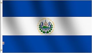 El Salvador Flag 3x5 Ft Outdoor Large, Moderate-Outdoor Both Sides Heavy Duty100D Polyester,Canvas Header and Double Stitched - Brass Grommets for Easy Display,Salavadorian Flags