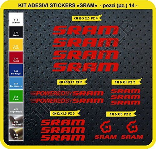Pimastickerslab 0114 - Lot de 14 autocollants pour vélo SRAM - Couleurs au choix, Rosso cod. 031