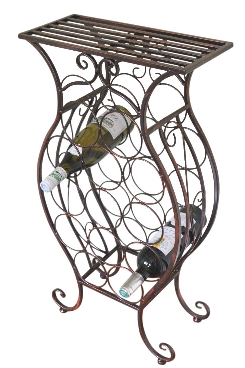 Garden Market Place Red Wine Rack - Decorative Free Standing Metal Framed Wine Rack For 13 Wine Bottles With Shelf - Bronze