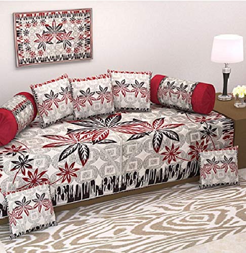 Laying Style™Decor Diwan Set,500 Tc Floral Design,Set of 8 Pieces,Maroon Color by Laying Style-image-18
