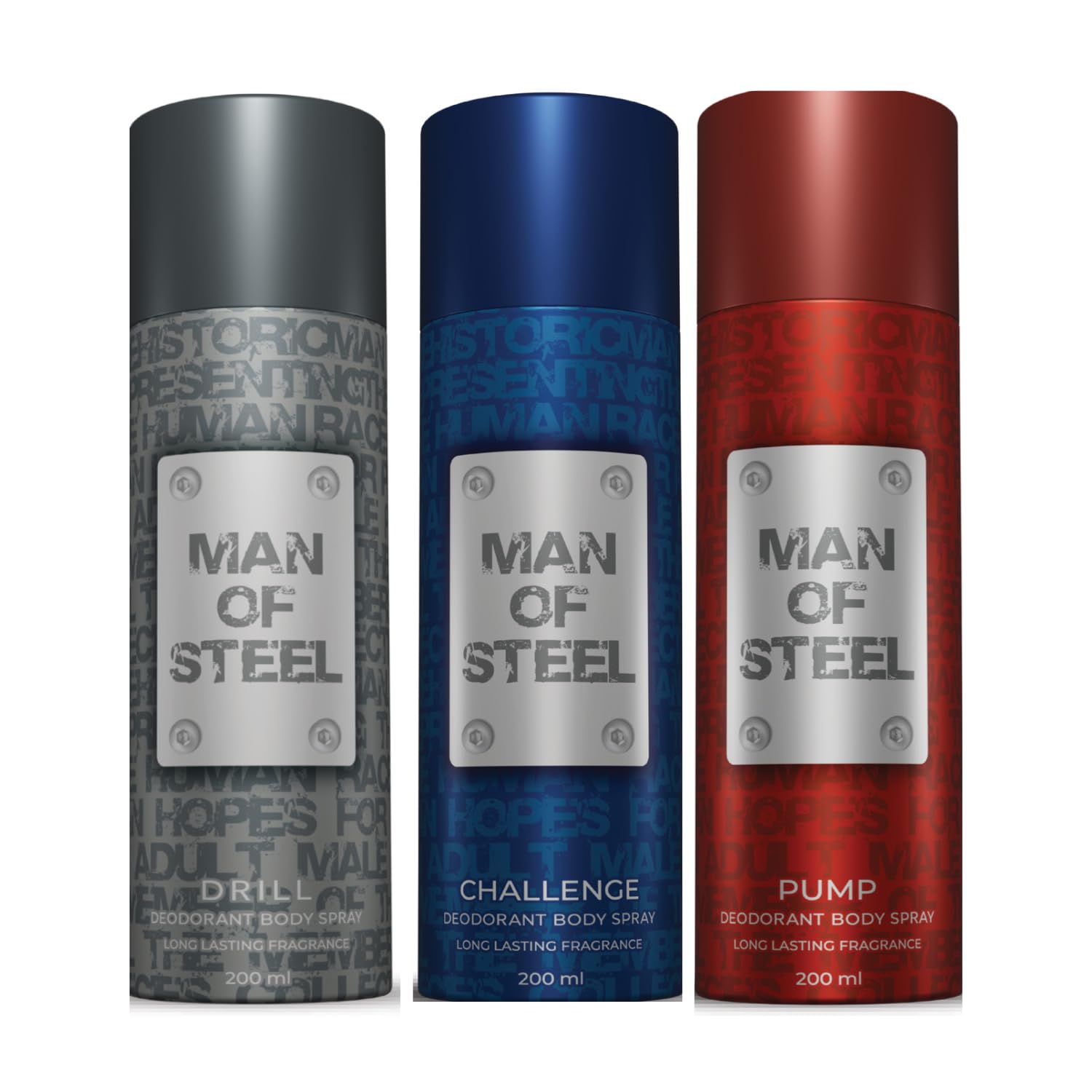 DENVER Man Of Steel Drill, Challenge & Pump Deodorant Body Spray - 200ML Each (Pack of 3)-image-21