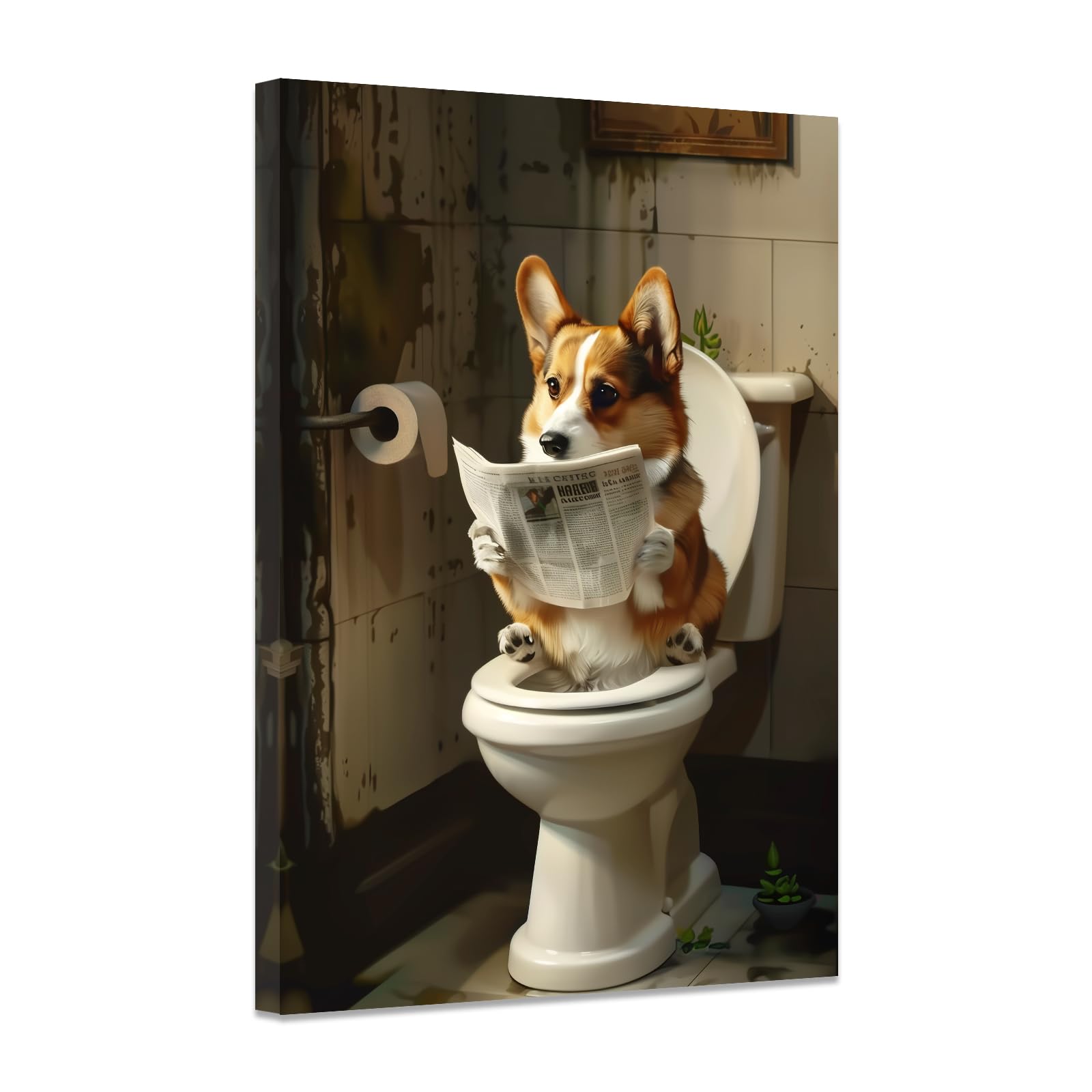 ZXHYWYM Bathroom Pictures Wall Art Dog In Toilet Poster Prints Funny Pet Animals Artwork Canvas Cute Bathroom Kids Nursery Pets Store Decor Framed (D, (40.00 x 60.00 cms)) โ image 1