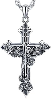 S925 Sterling Silver St Michael/St Christopher/St Benedict/Saint Jude/Jesus Crucifix/St Uriel/Archangel Raphael/St Patrick/Saint Andrew/Saint Florian Necklace for Men Women Protection Amulet Pendant Catholic Medallions Jewelry with Gift Box