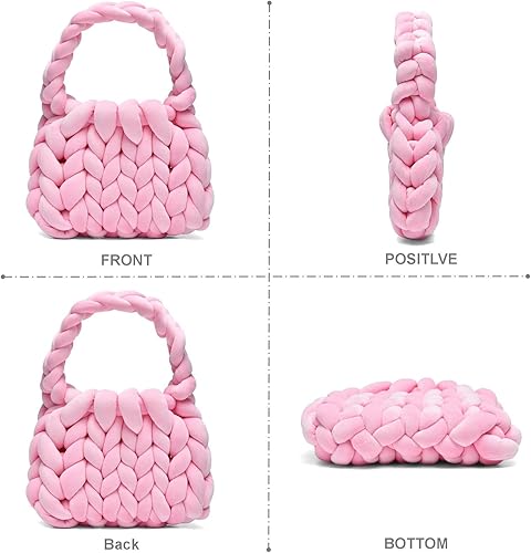Miniatura 5 de Bolsas de mano tejidas a mano para mujer, bolso de hombro de punto de hilo grueso, bolso trenzado hecho a mano