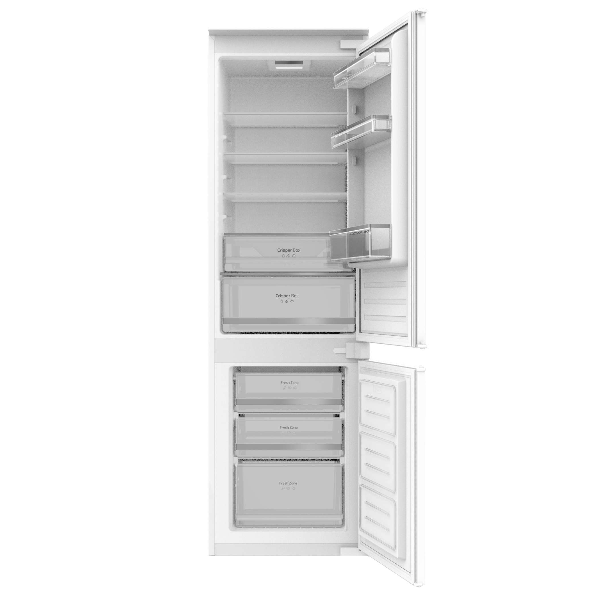 Cecotec Refrigerateur Congelateur Combiné Bolero CoolMarket Combi BI-S DF 270 E. Réfrigérateur 270L, Defrost, porte coulissante, tiroirs, bac fruits et légumes, classe E