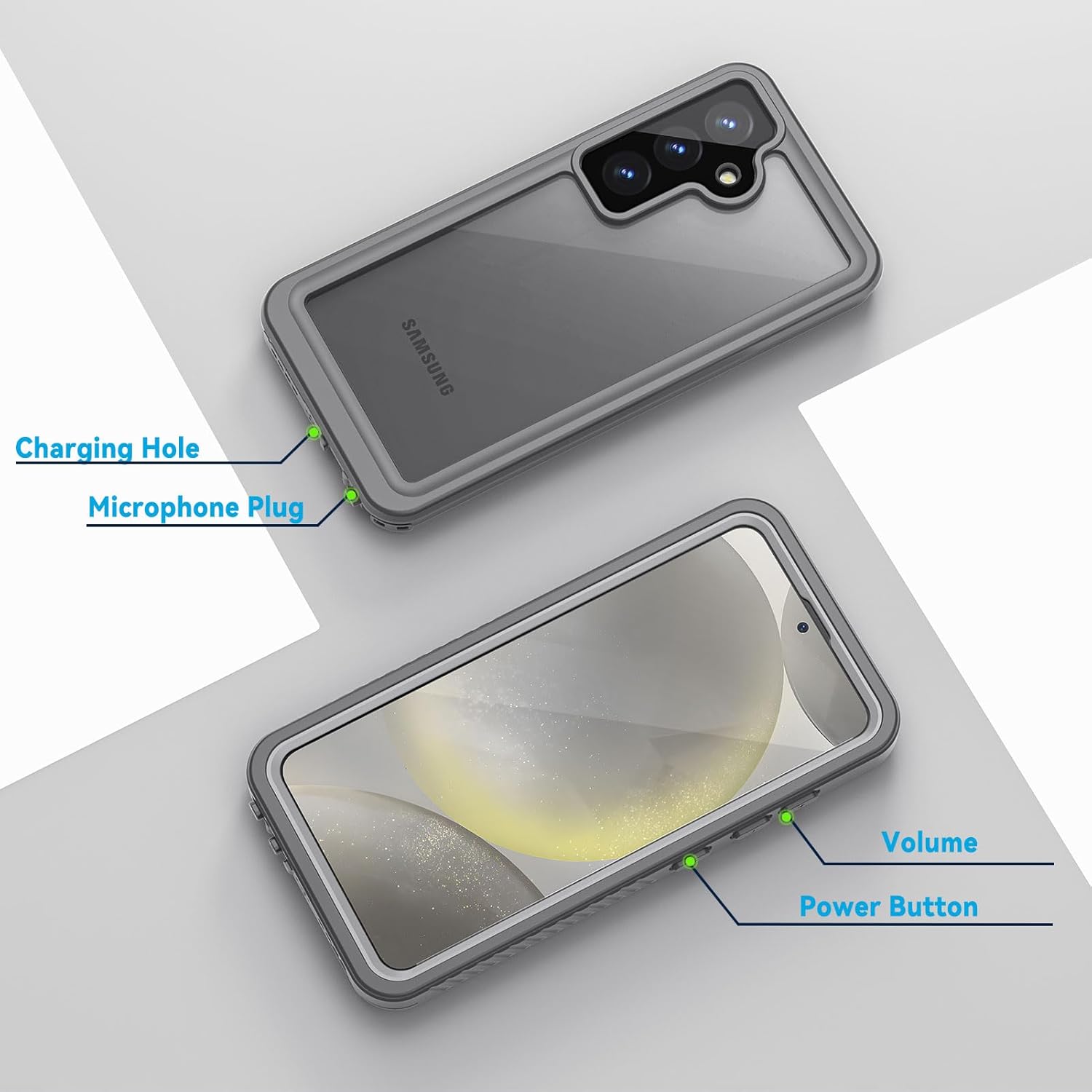 Lanhiem for Samsung Galaxy S24 Case (Not for S24FE/S24+), IP68 Waterproof Dustproof, Built-in Screen Protector, Rugged Full Body Shockproof Protective Cover for S24 5G 6.2 Inch, Marble Gray
