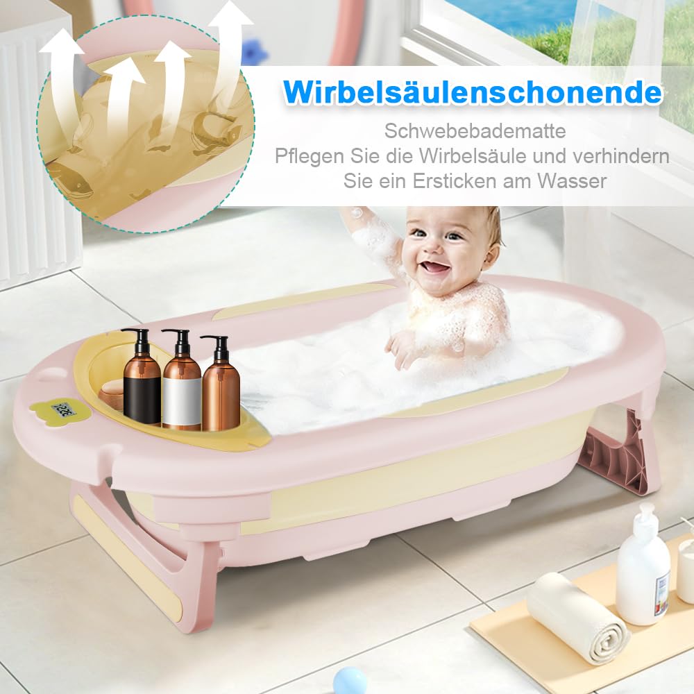 OHMG Vasca da bagno pieghevole per neonati con termometro digitale, Bebe Vasca da bagno e cuscino, la vasca da bagno per bambini adatta ai neonati, per regali di nascita dei tutti, 0-36 mesi