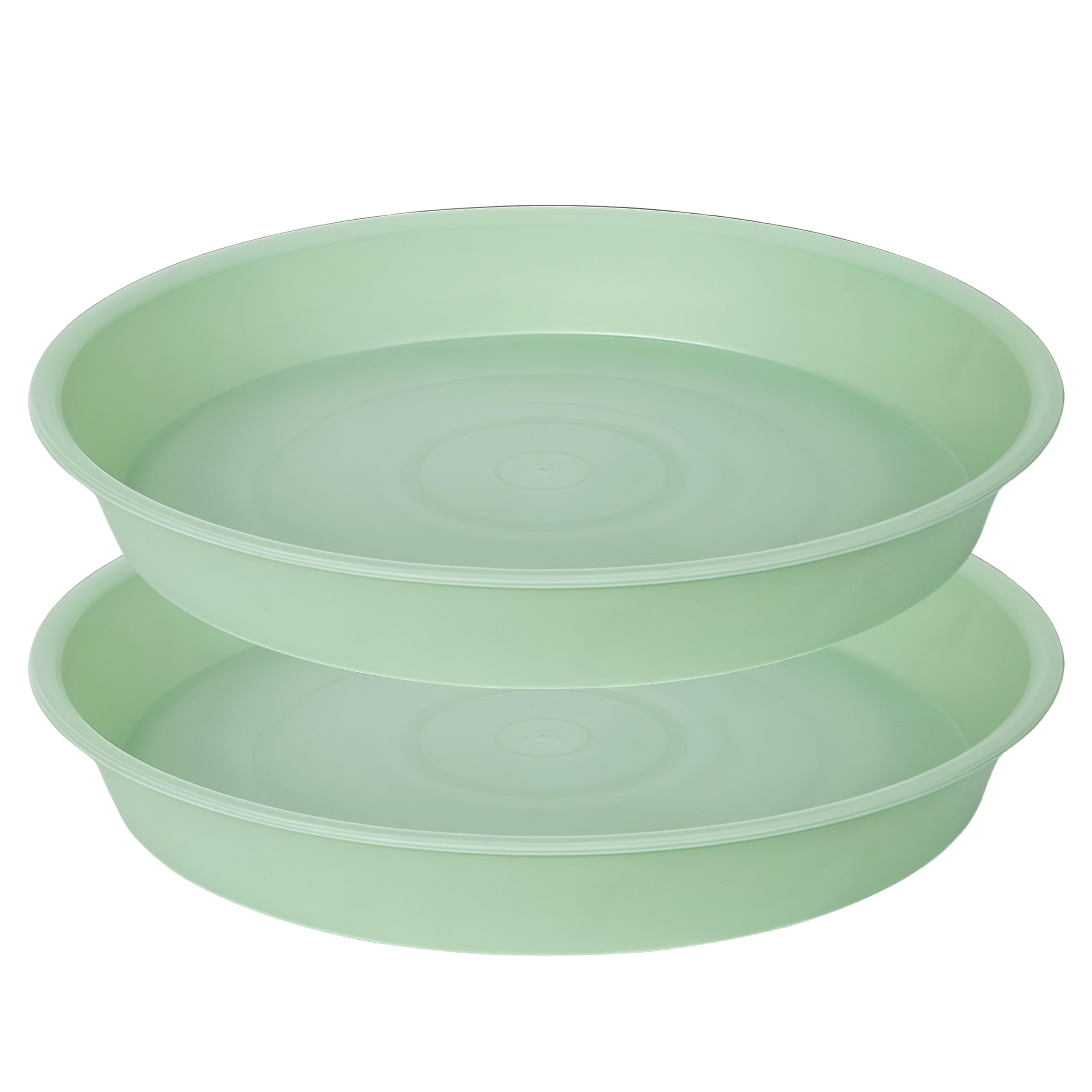 Bleuhome 2 Pack of 8 inch Plant Saucer Clear, Heavy Duty Plastic Plant Water Tray 8 inch Round, Flower Plant Saucers for Indoors No Holes, Plant Dishes Saucer for Planter 7"/8" (8", Light Green)