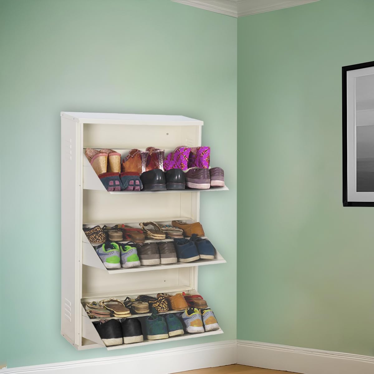 DELITE KOM 24" Wide, 6 Shelf Metal Shoe Rack Wall Mounted for Home with Central Lock | Holds Upto 18 Shoes or 30 Slippers Pair | Double Decker, 1 Yr Warranty, (41x24x8, Full Ivory), DIY, Space Saver-image-17