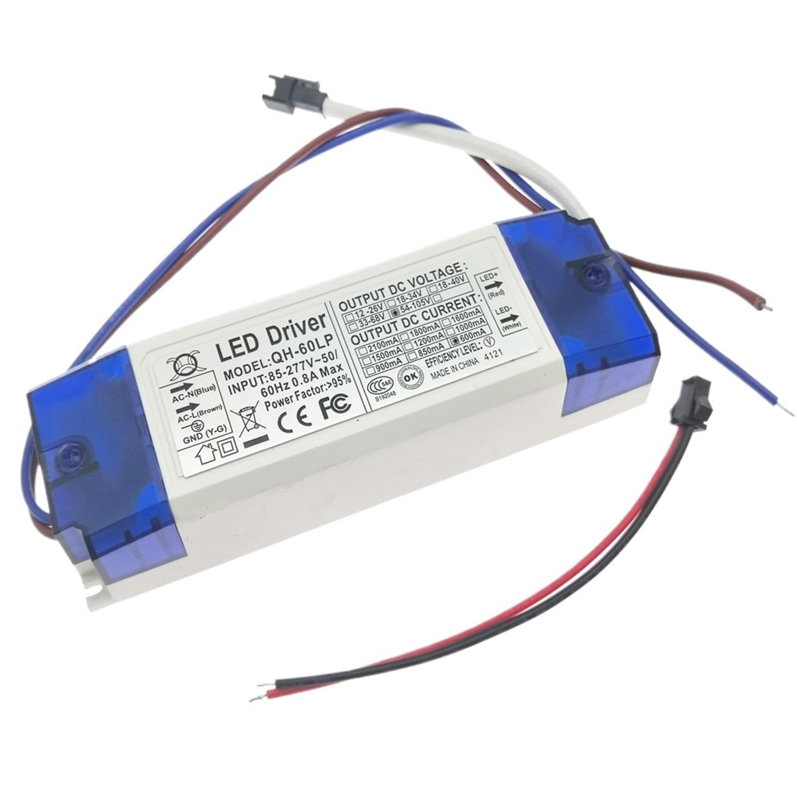 FCARUMIQP 1PCS LED Driver 600mA Constant Current High PF 3W 10W 20W 30W 40W 50W 60W 1-2x3w 3-10x3w 10-18x3w 18-30x3w Lamp(W-18-30x3W-DC54-105V)