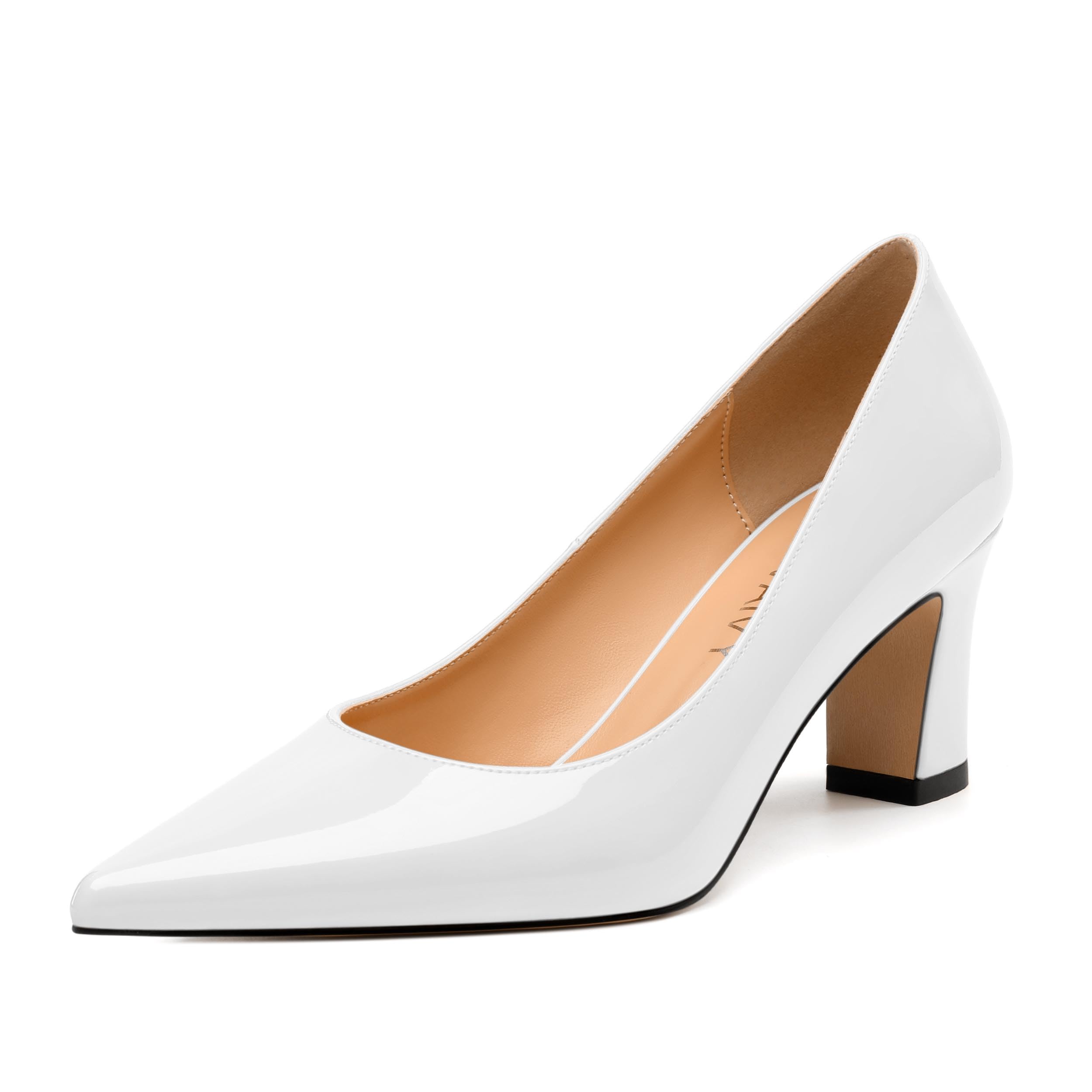 GUAVAIVY Women's Pumps, Pointed Closed Toe Mid Heels, Slip On Patent Shoes for Working Partying Wedding