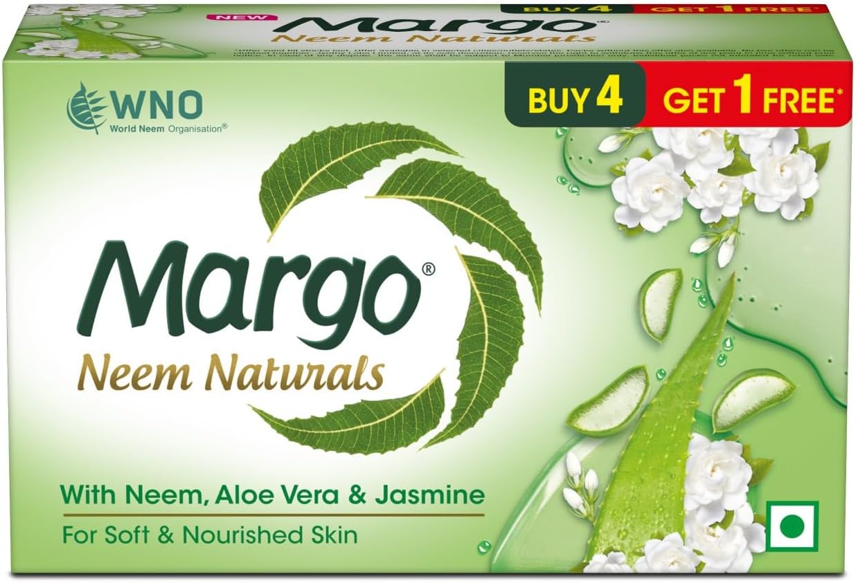 Neem Naturals Soap with Goodness of 1000 Neem Leaves (100gm X Pack of 5) | Enriched With Aloe Vera & Jasmine | Soap for Soft & Nourished Skin [100GM X 5]