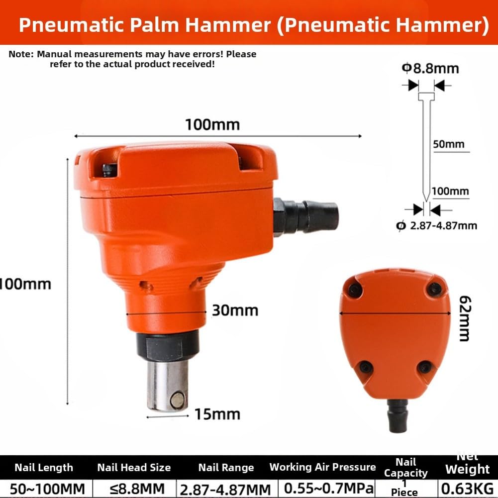Mini martillo neumático para carpintería, clavo magnético con arranque de gatillo, clavos de 50-100 mm, naranja