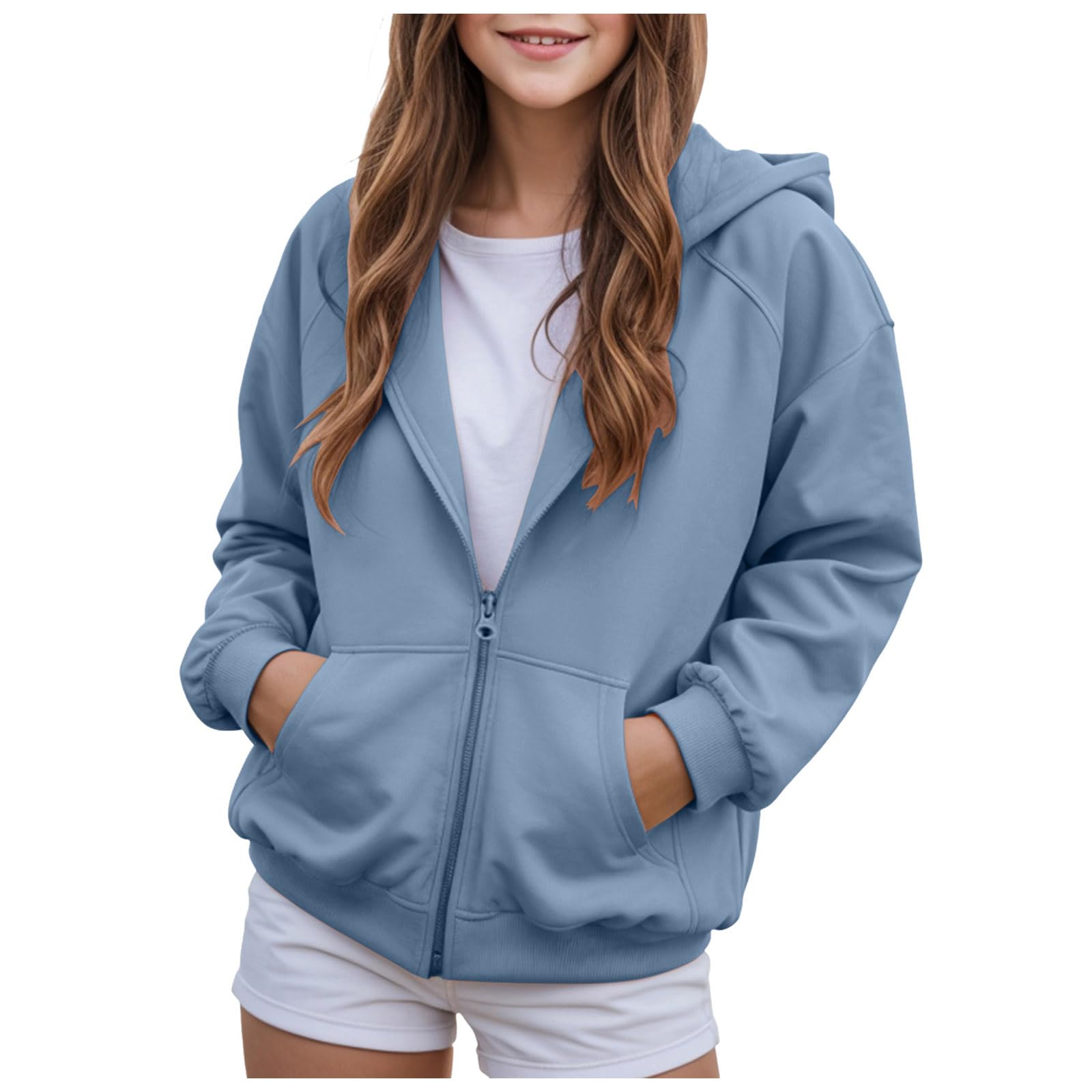 Felpa Cappucciata Zip Per Ragazza, Tessuto Morbido Confortevole Trendy | Chiusura Lampo Pratica Per Indossare E Togliere Velocemente, Vestibilità Ampia Senza Vincoli, Si Combina Perfettamente