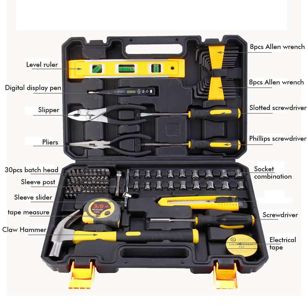 78pcs Set Di Utensili Manuali Kit Di Utensili Manuali Per Riparazioni Domestiche Generali Con Cassetta Degli Attrezzi In Plastica Custodia Per Chiavi A Bussola Cacciavite Coltello Oro