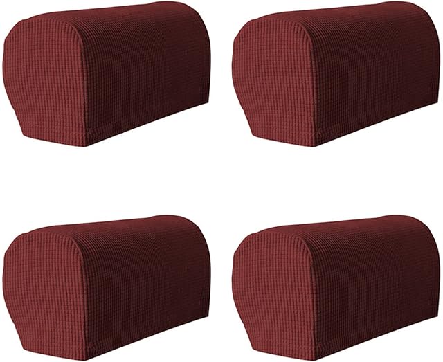 Yamvisa Armchair Covers, Set of 4 Armrest Chair Covers Non-Slip Arm Protector Stretch Armchair Couch Anti-Scratch Furniture Slipcovers for Sofa Couches (Wine)