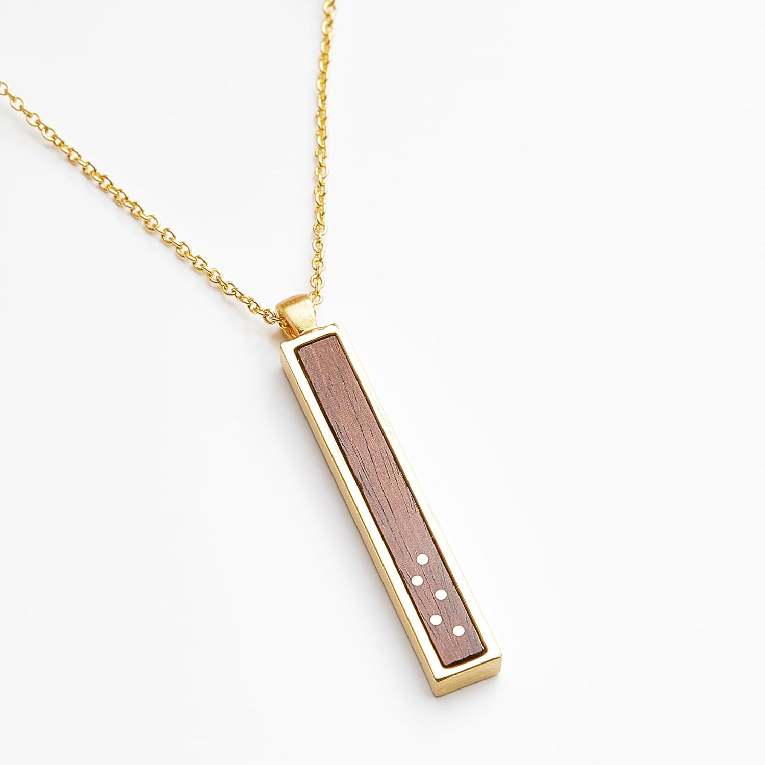 5 Inlay Wood and Gold Bar Pendant Necklace - Wooden Jewelry - 5th Anniversary for Her, Wife, Partner