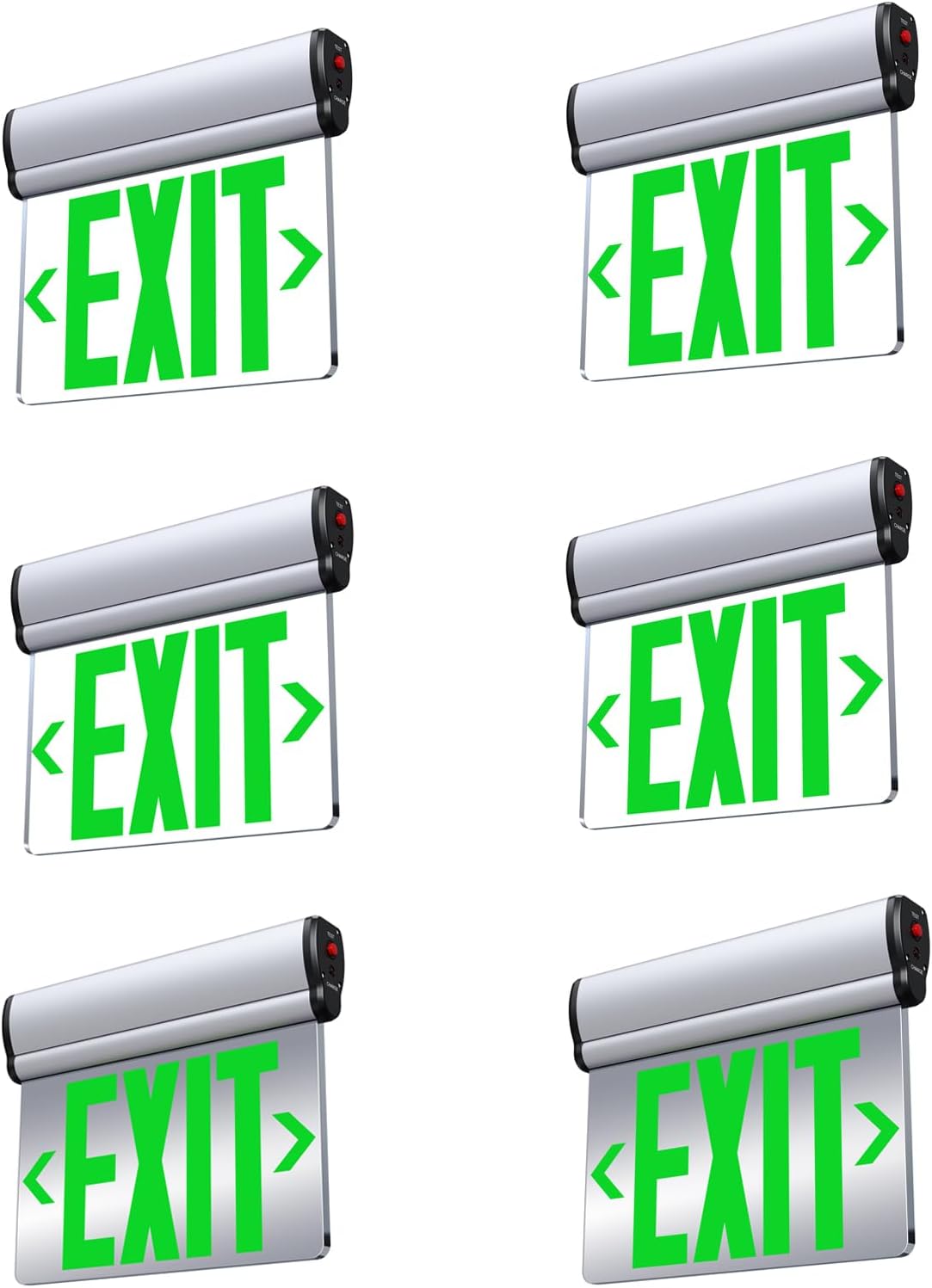 4 Pack Green Led Edge-Lit Exit Sign，Single-Sided Clear Rotating Acrylic Panel Bundle 2 Pack Double-Sided Mirrored Rotating Acrylic Emergency Exit Signs with Battery Backup