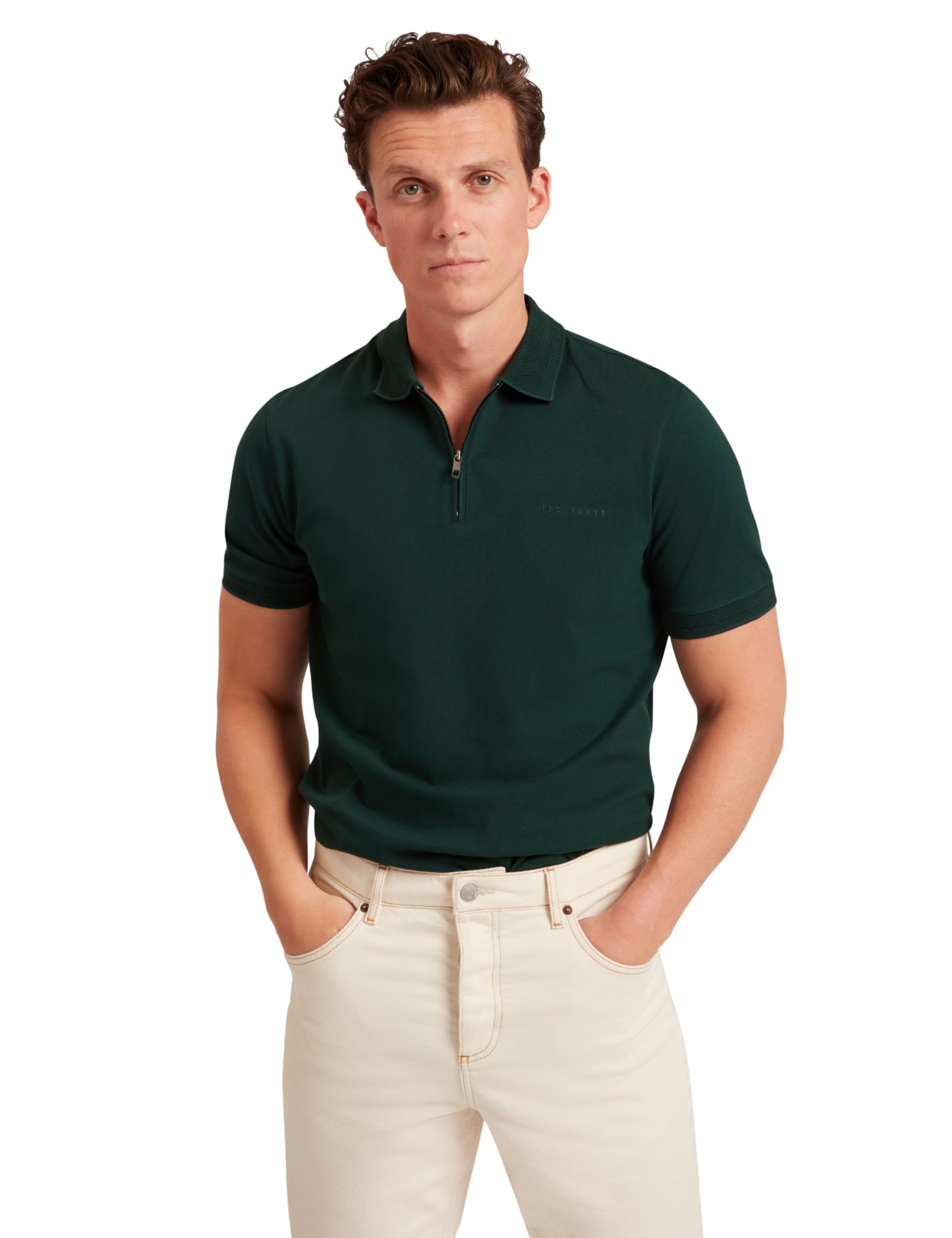 Ted Baker London Branded Honeycomb Trim ss Polo, dk-Green, m