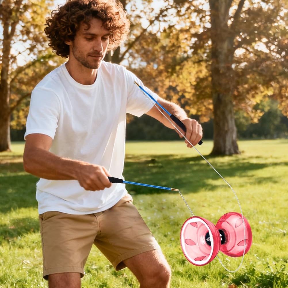 LED Diabolo Freiläufer mit Kugellager Diabolo Leuchtend im Dunkeln,4Farben Licht Diablo Jonglier Set,Dreifache Lagerung Set für Erwachsene,Anfänger Profis Freilauf Zirkus Jonglierspielzeug, Rot