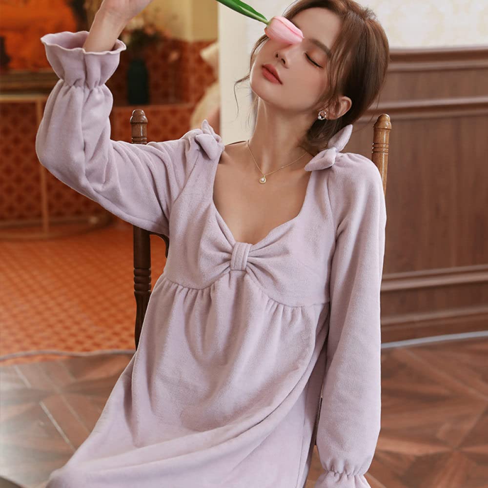 Nachthemd Damen,Damen-Nachthemden, Lila, Verdickter V-Ausschnitt, Schulterbogen, Sexy Charme, Schlafhemd, Weiches, Bequemes, Langärmliges Nachthemd, Loungewear Für Damen, Mädchen, Pyjama-Party, W