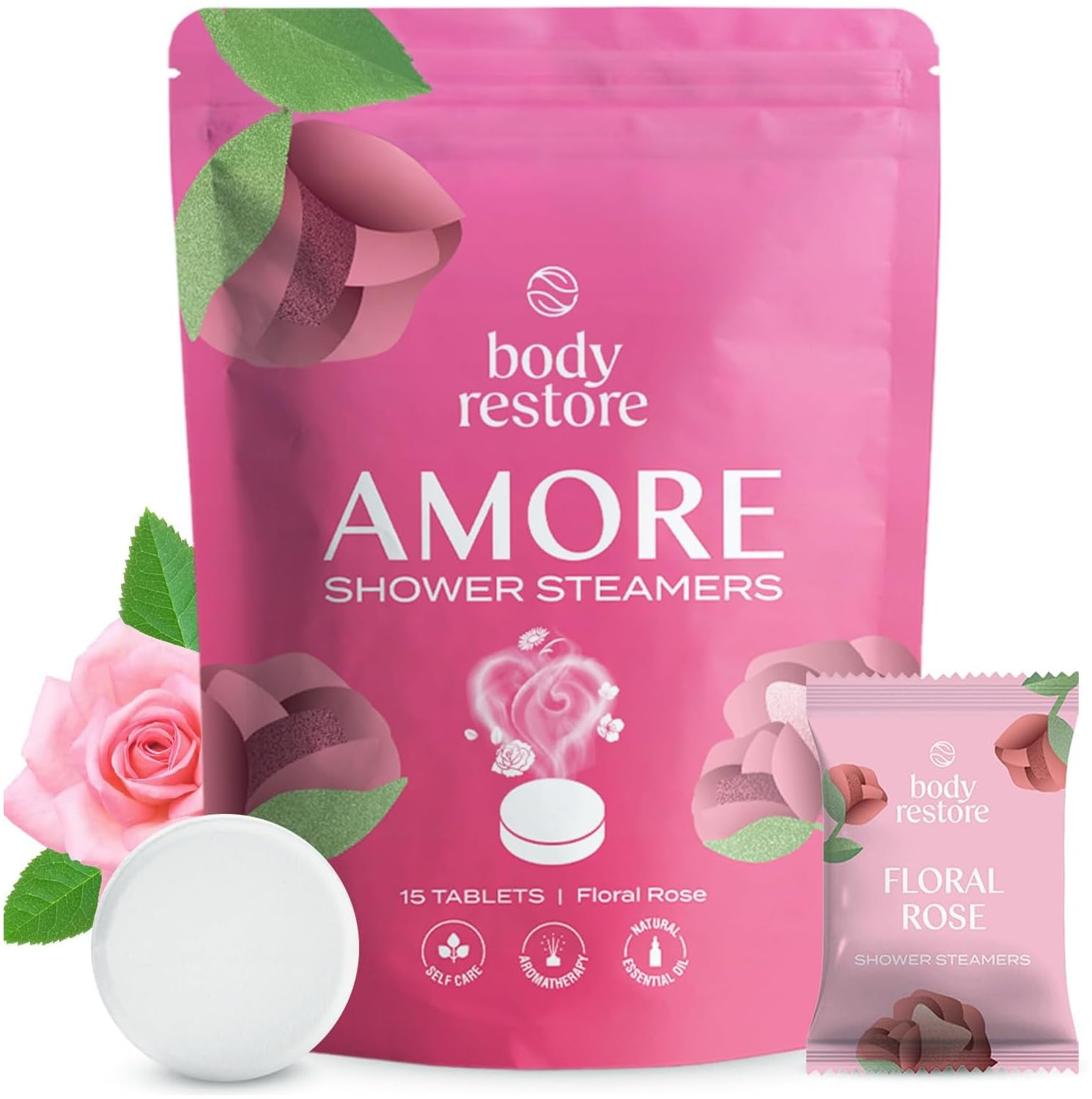 Body Restore Shower Steamers Aromatherapy 15 Pack – Valentines Day Gifts for Her and Him, Birthday Gifts for Women and Men, Relaxation, Stress Relief, Self Care – Rose