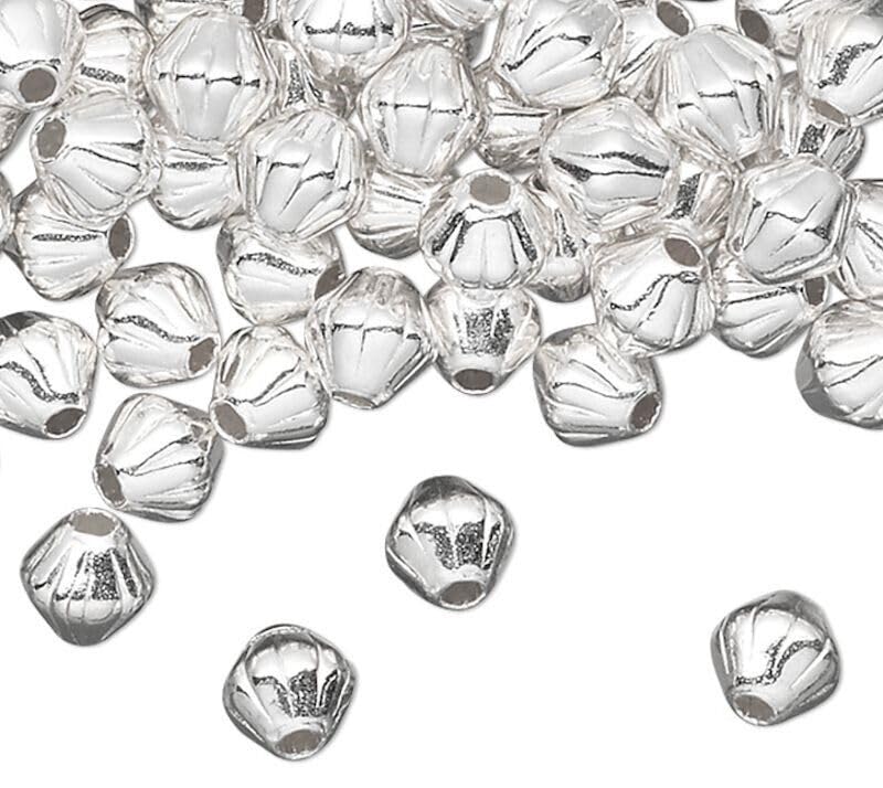 Beads for Jewelry Making, Bracelet, Earring and Necklace Bead, 100 Silver Plated Brass 4x4mm Corrugated Double Cone Beads with 1mm Hole