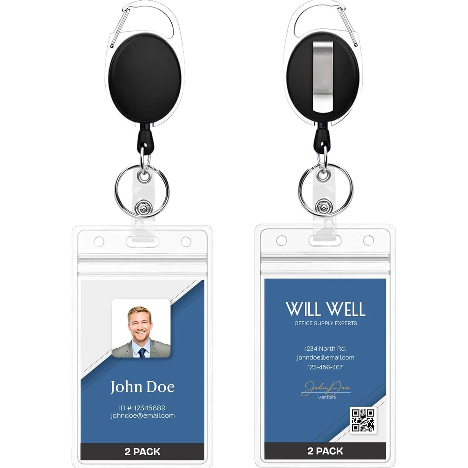 Lot de 10 porte-badges avec clip et porte-clés verticaux en plastique transparent rétractables pour étudiants, cartes bancaires (vertical)