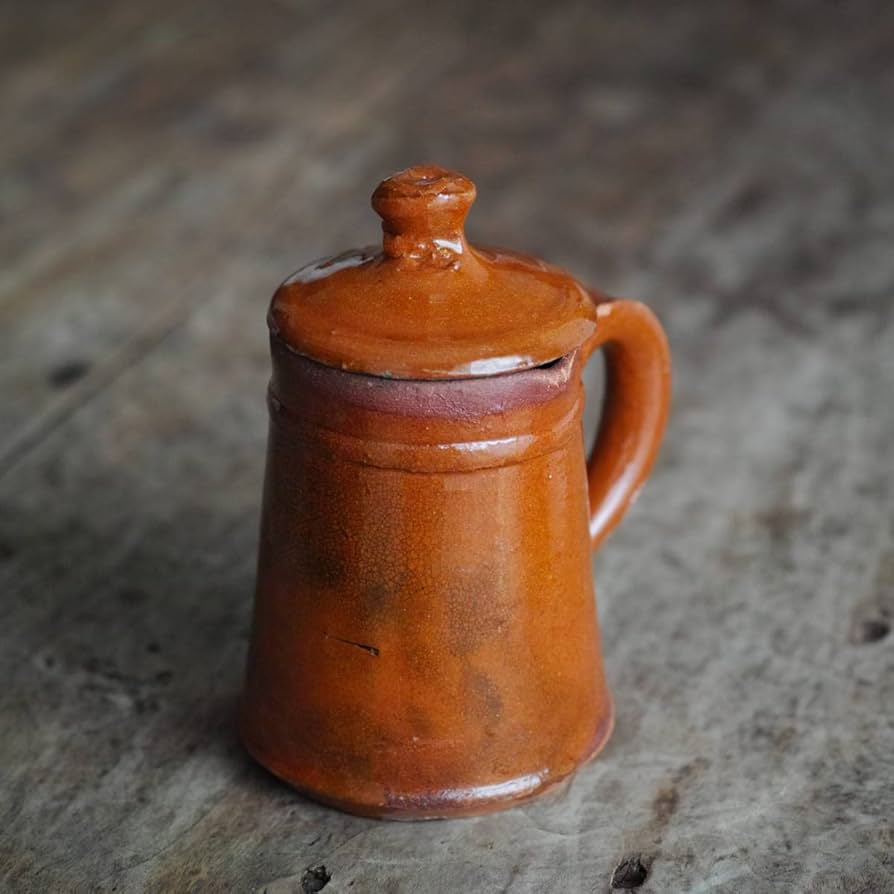 フランスアンティーク 陶器に木の蓋の小麦粉入れ！スズランの花柄が可愛い