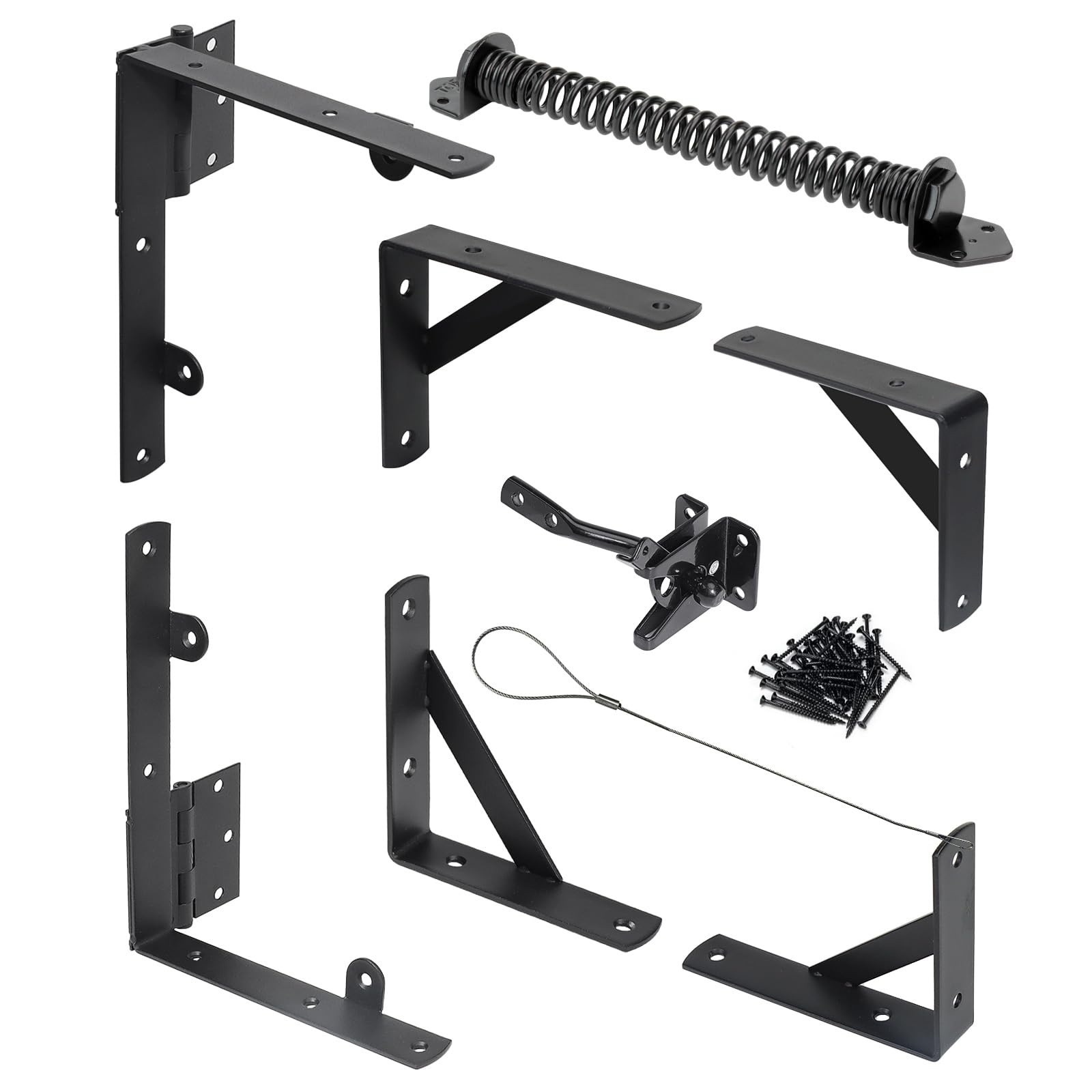 Photo 1 of Fence Gate Kit Gate Hardware, 1 Set Anti Sag Gate Kit Gate Frame Cornor Brackets Kit with Self Closing Gate Springs Hings Latchs for Outdoor Garden Backyard Wooden Fence Deck Porch Gate