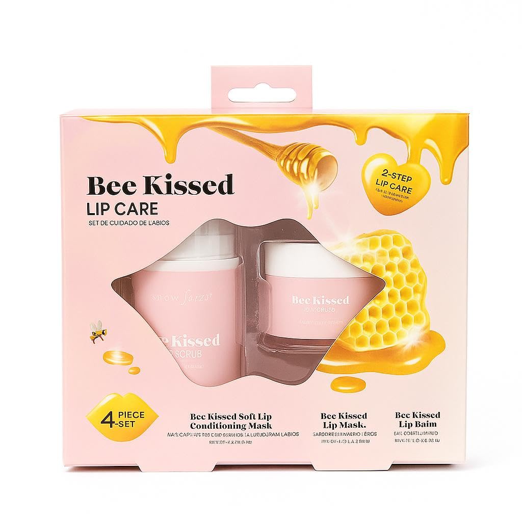 Bee Kissed Lip Care 4-Piece Set | Lip Scrub, Soft Lip Conditioning Mask, Lip Mask & Lip Balm | 2-Step Lip Care for Smooth & Nourished Lips