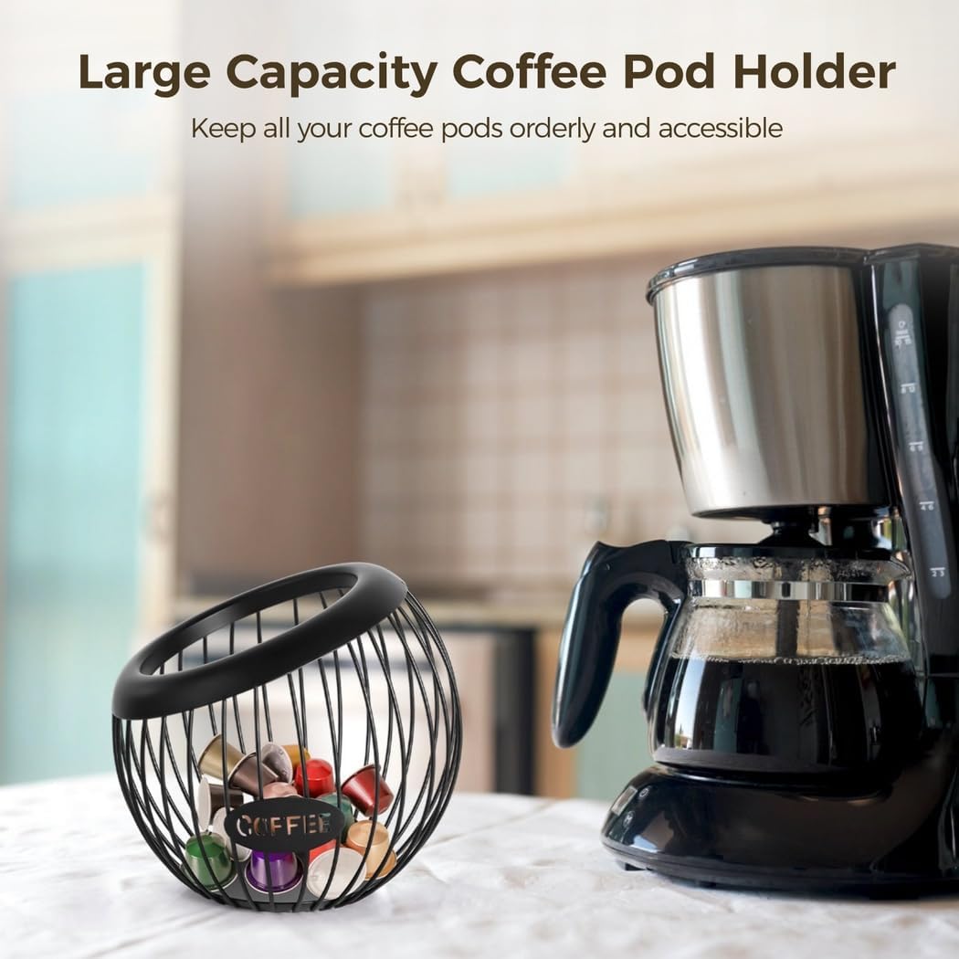 K Cup Organizer with Great Capacity, Coffee Pod Holder, Metal Wire Storage, Contemporary Capsule Cages, Bowl for Fruit Snacks Countertop Storage