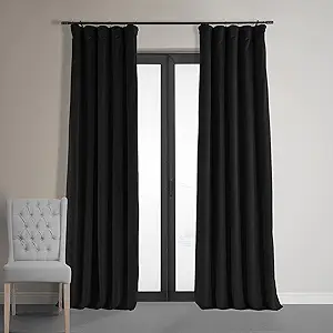 HPD Half Price Drapes Signature Velvet Thermal Blackout Curtains for Living Room 84 Inch Long (1 Panel) Rod Pocket Insulated Blackout Curtains for Bedroom Window Curtains, 50W x 84L, Warm Black