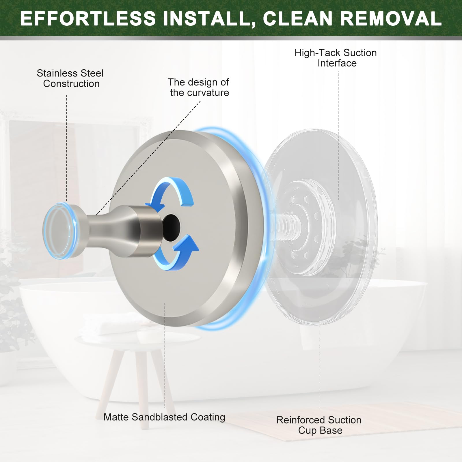 Lot De 2 Crochets à Ventouse Puissants Pour Salle De Bain, Crochets