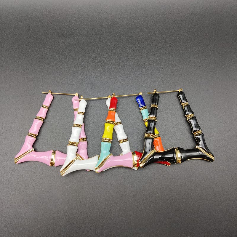 Hip Hop Punk Gold Color Trapezoid U-shaped Enamel Bamboo Earrings 5 Tone3