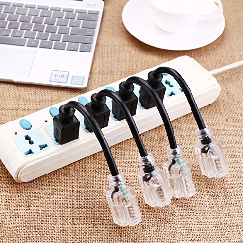 Image of Miady Short Power Extension Cord Outlet Saver, Female Plug with Lighted End 16AWG /13A, 3 Prong (4 Pack, Black, 8 Inch)