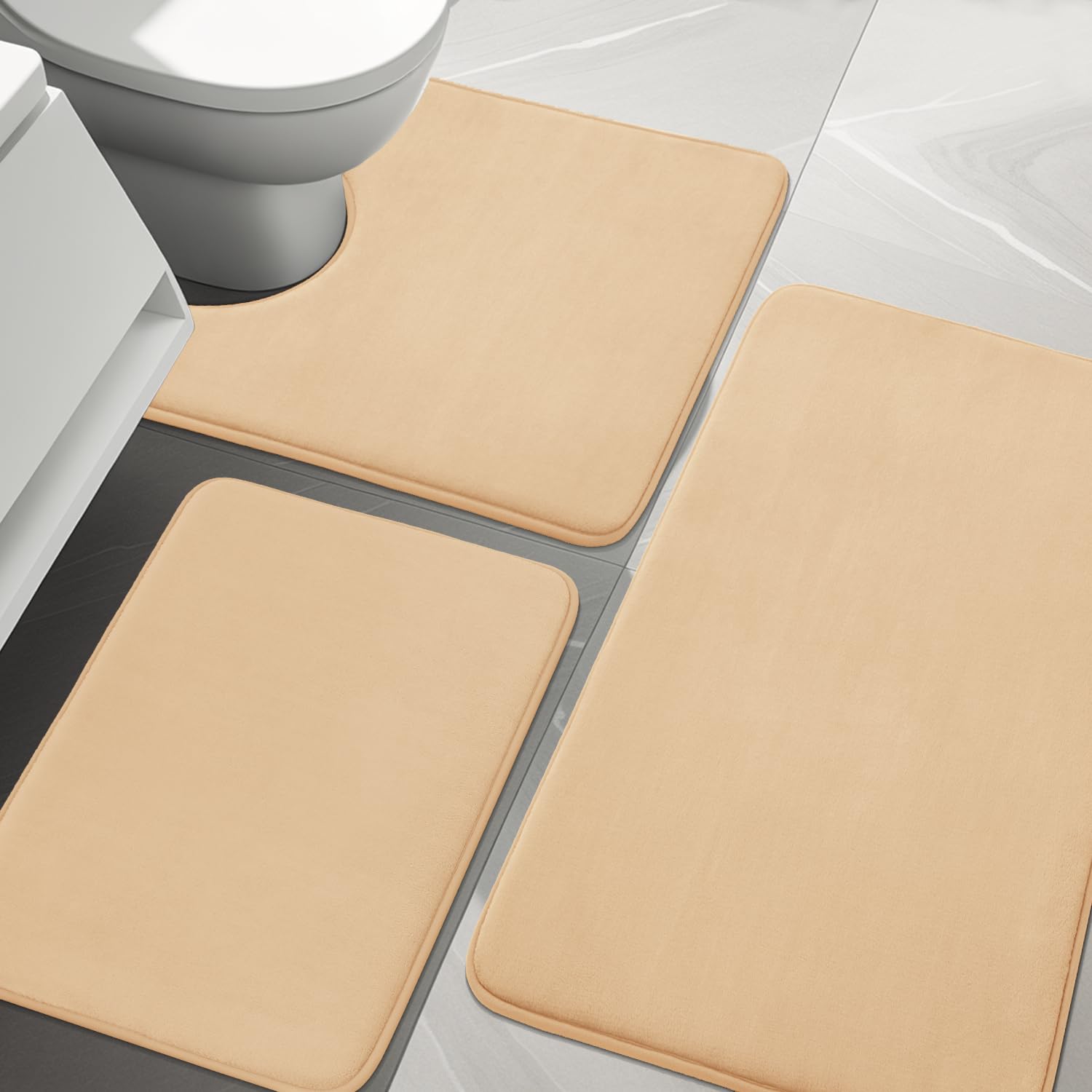 YIHOUSE Bathroom Rug Sets 3 Piece, Memory Foam Bath Mat, Non Slip Super Absorbent Soft Bathroom Mats, Machine Washable Bathroom Floor Mats Sets for