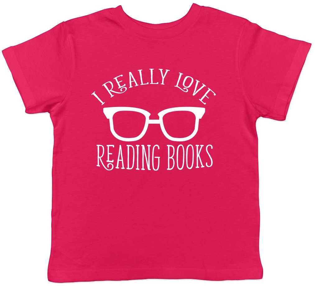 Shopagift I Really Love Reading Books Childrens Kids Short Sleeve T-Shirt Pink