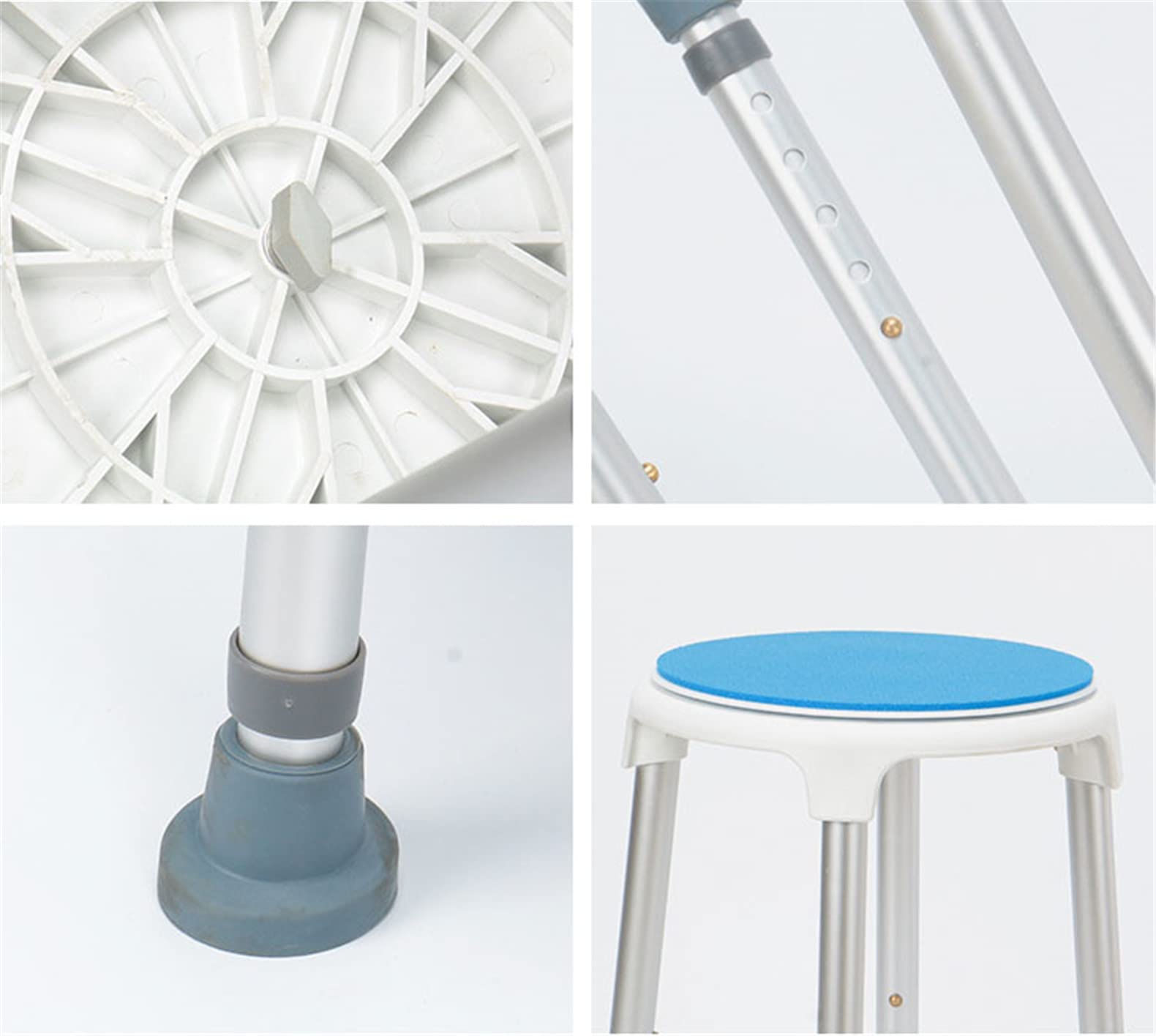 Silla de Ducha giratoria de 360 Grados con Taburete de Ducha Ajustable Acolchado y sin Herramientas, Silla para bañera y Banco para Asiento de bañera con Puntas de Goma Antideslizantes