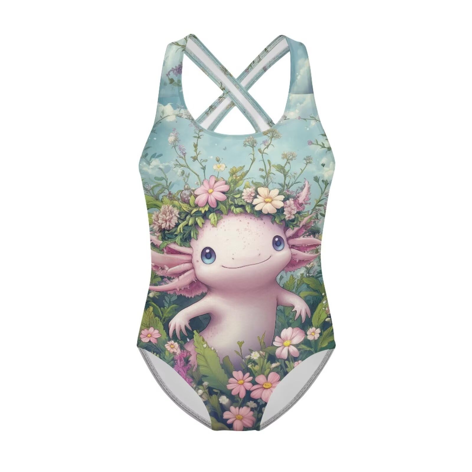 Xpyiqun Swimsuit for Girls One Piece Bathing Suits Size 5-14 Sleeveless Swimwear Cross Shoulder Strap Swimming Wear