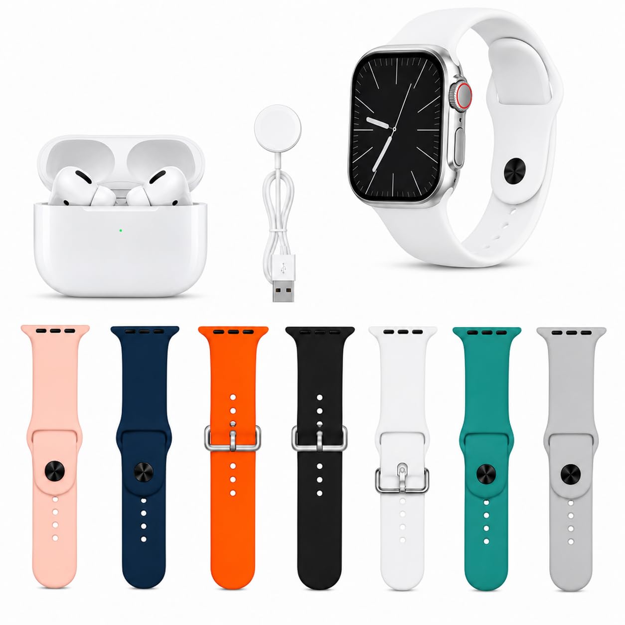 smart watch with bluetooth calling + wireless earbuds combo | 7 interchangeable straps | fitness tracker smartwatch for men women | compatible with android & ios