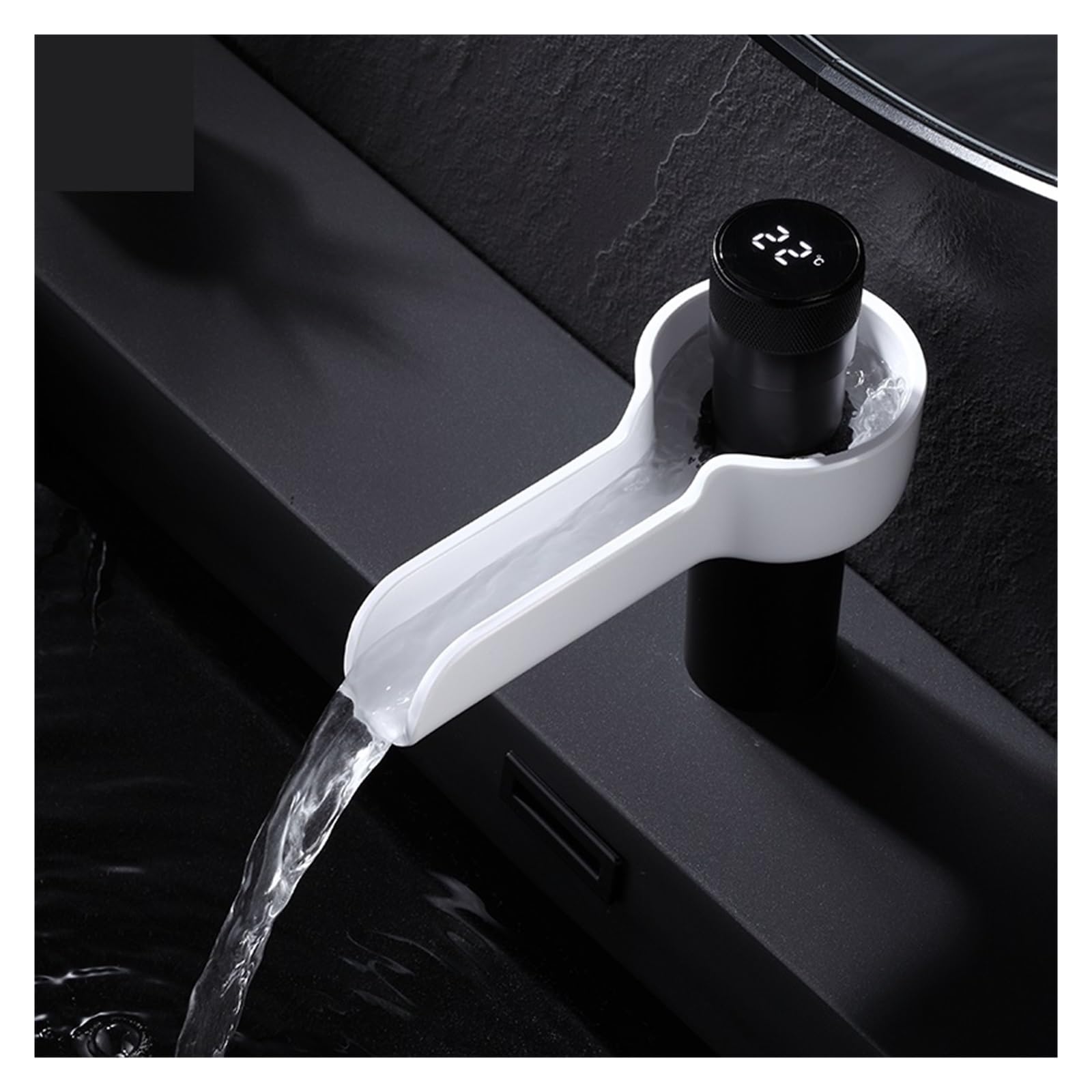 Robinet de lavabo à cascade LED mitigeur numérique noir et blanc