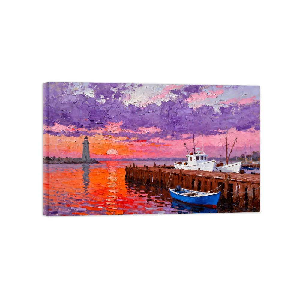Ozpwbvy Wrapped Canvas Lake Sunset Landscape Canvas Wall Art Picture 40X65cm Framed