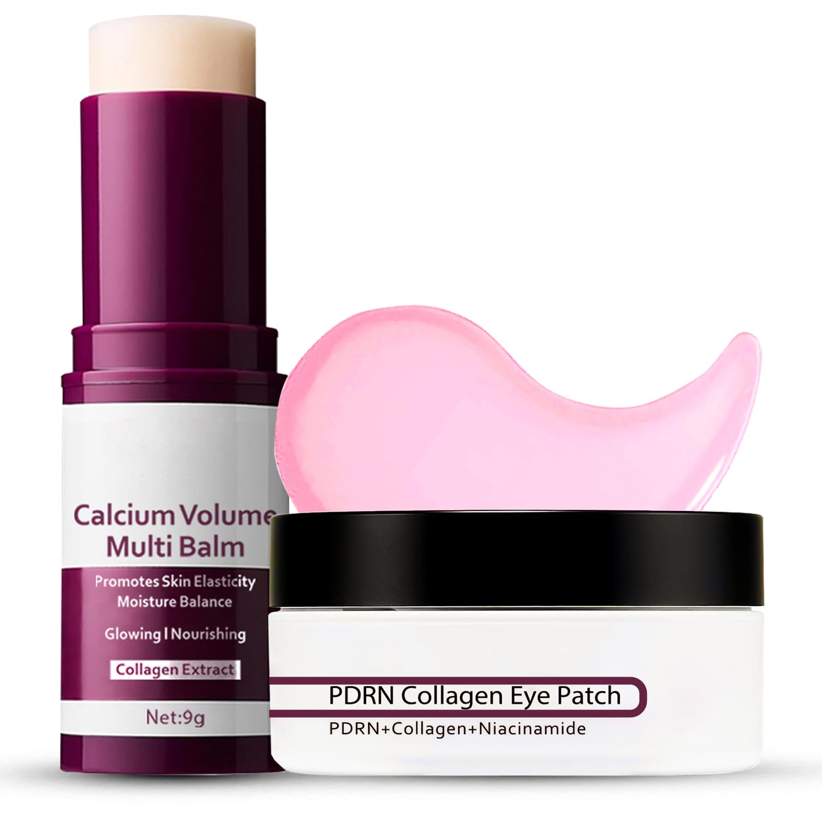 Calcium Volume Multi Balm & PDRN Collagen Under Eye Gel Patches, Calcium Collagen Stick For Face & Anti Wrinkle Patches