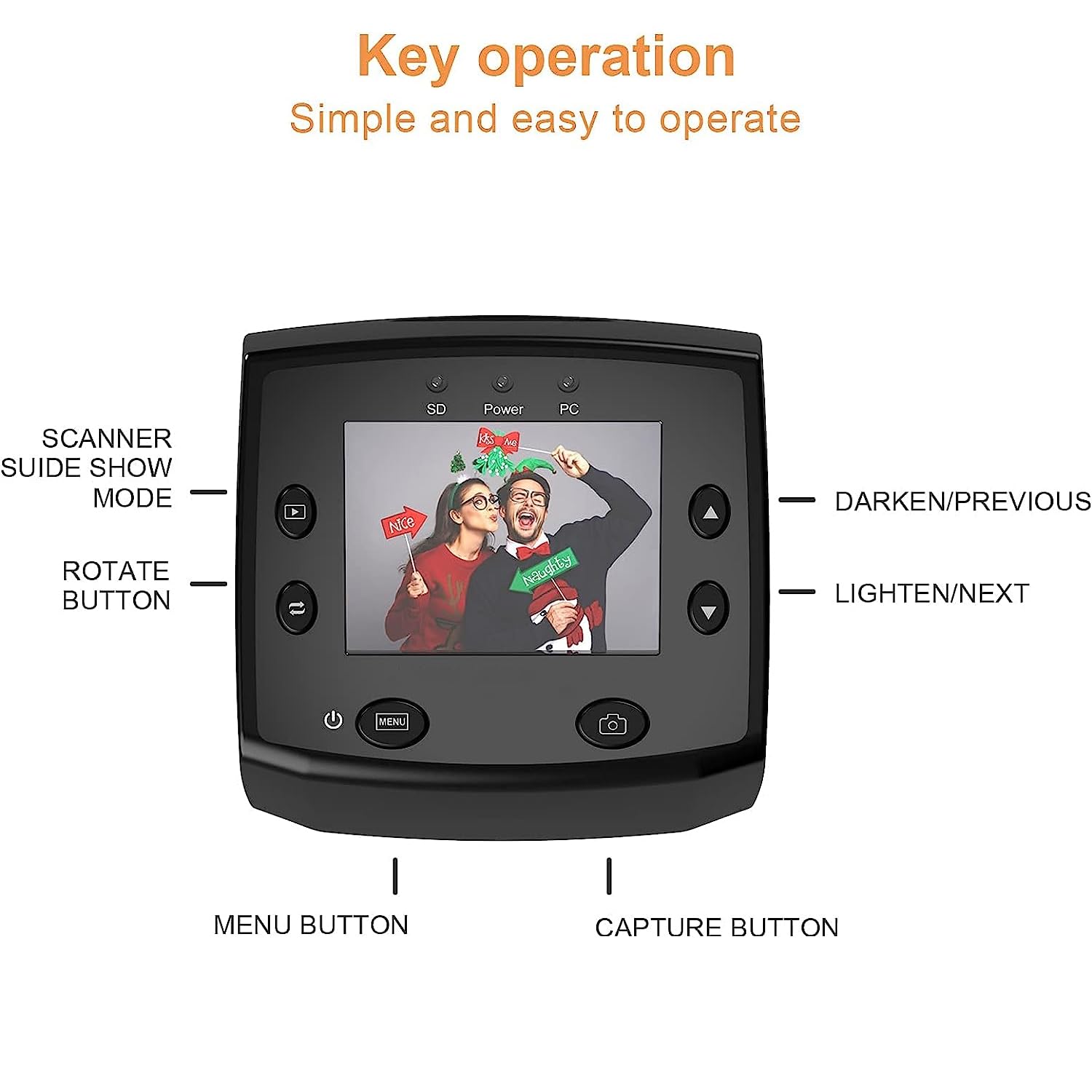 Escáner De Diapositivas De Película Digital, Proyector De Diapositivas Portátil con Pantalla LCD TFT De 2,4", Brillo De Pantalla Ajustable Y Soporte En Varios Idiomas, para El Hogar, La Oficina