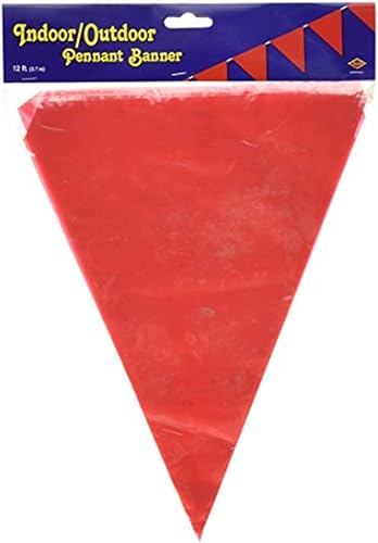 Beistle Banderín de plástico rojo para todo tipo de clima, suministros de fiesta de graduación, decoraciones colgantes, 11 pulgadas x 12 pies